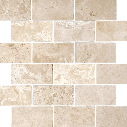 Travertine in Ivory Tumbled 2x4-Brick Natural Stone