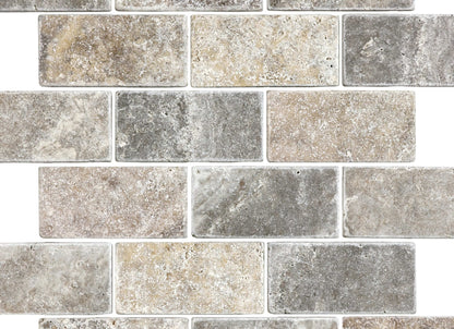 Travertine in Silver Ash Tumbled 2x4-Brick