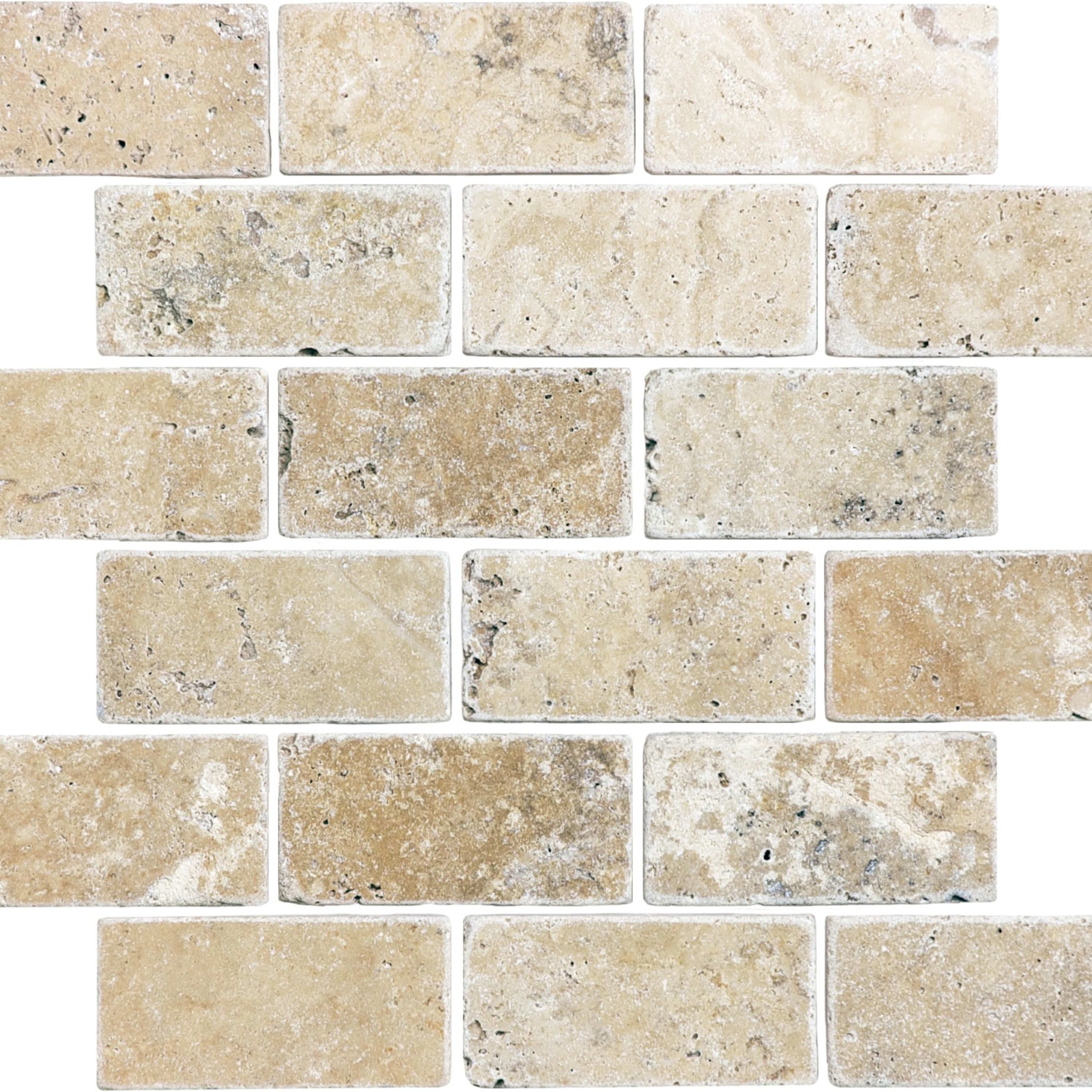 Travertine in Picasso Tumbled 2x4-Brick Natural Stone