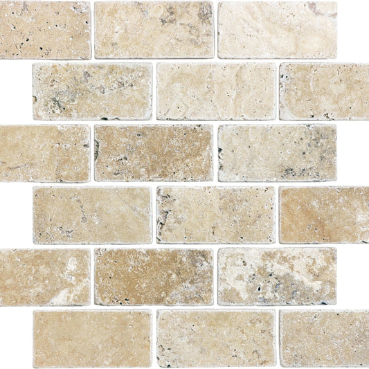 Travertine in Picasso Tumbled 2x4-Brick Natural Stone