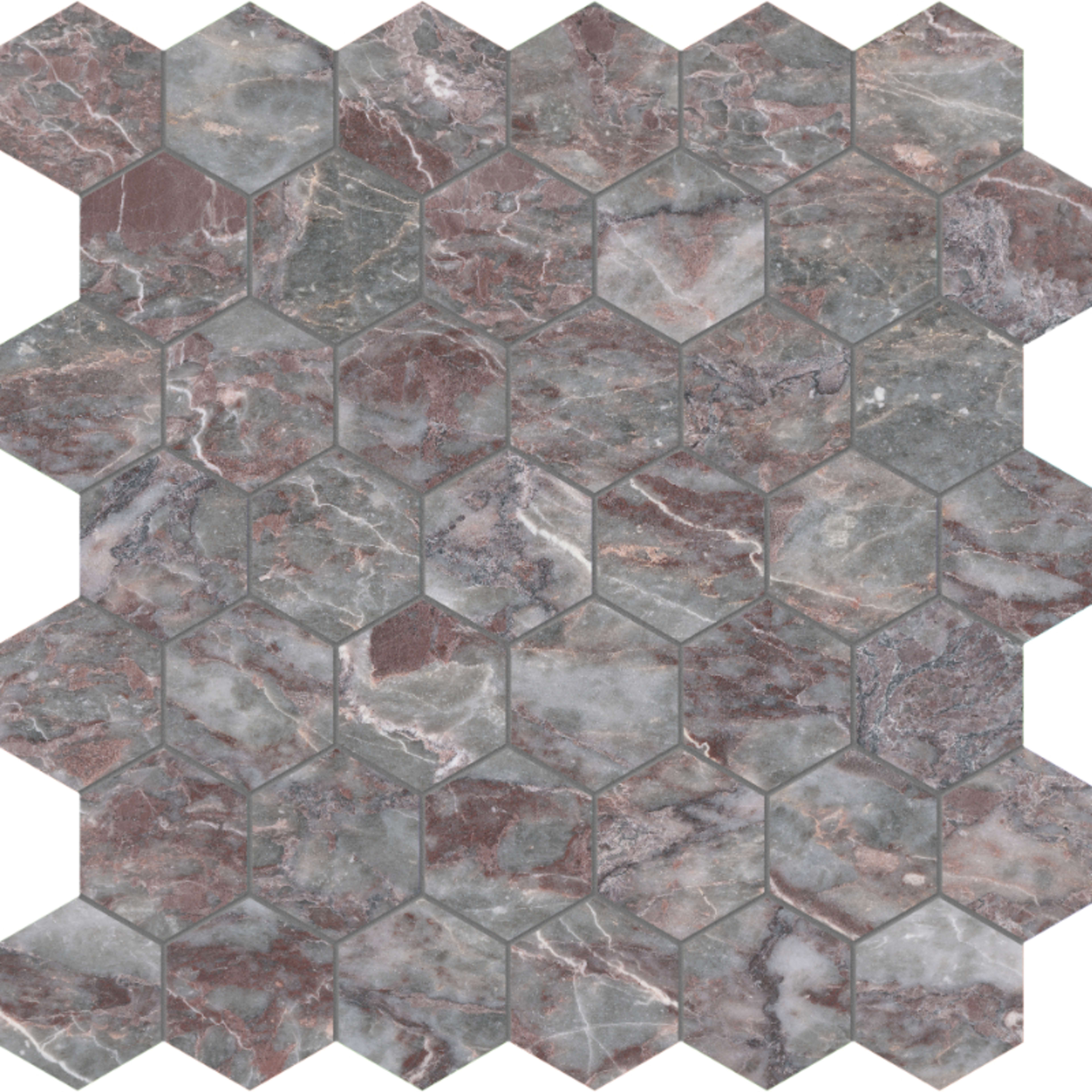 Sereno Burgundy in Hexagon Mosaic Honed Natural Stone