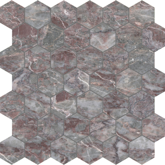 Sereno Burgundy in Hexagon Mosaic Honed Natural Stone