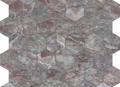 Sereno Burgundy in Hexagon Mosaic Honed