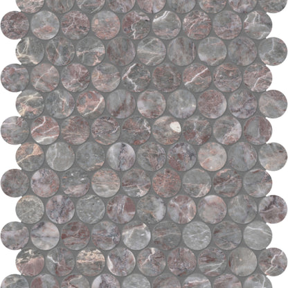 Sereno Burgundy in Penny Round Mosaic Honed Natural Stone