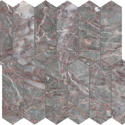 Sereno Burgundy in Picket Mosaic Honed Natural Stone