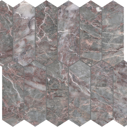Sereno Burgundy in Picket Mosaic Honed Natural Stone