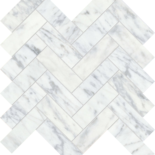 Virtue Bianco in Herringbone Mosaic Honed Natural Stone