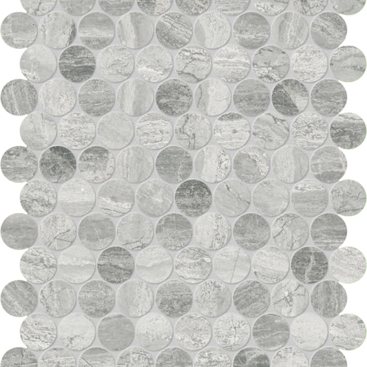 Volcana Notte in Penny Round Mosaic Honed Natural Stone