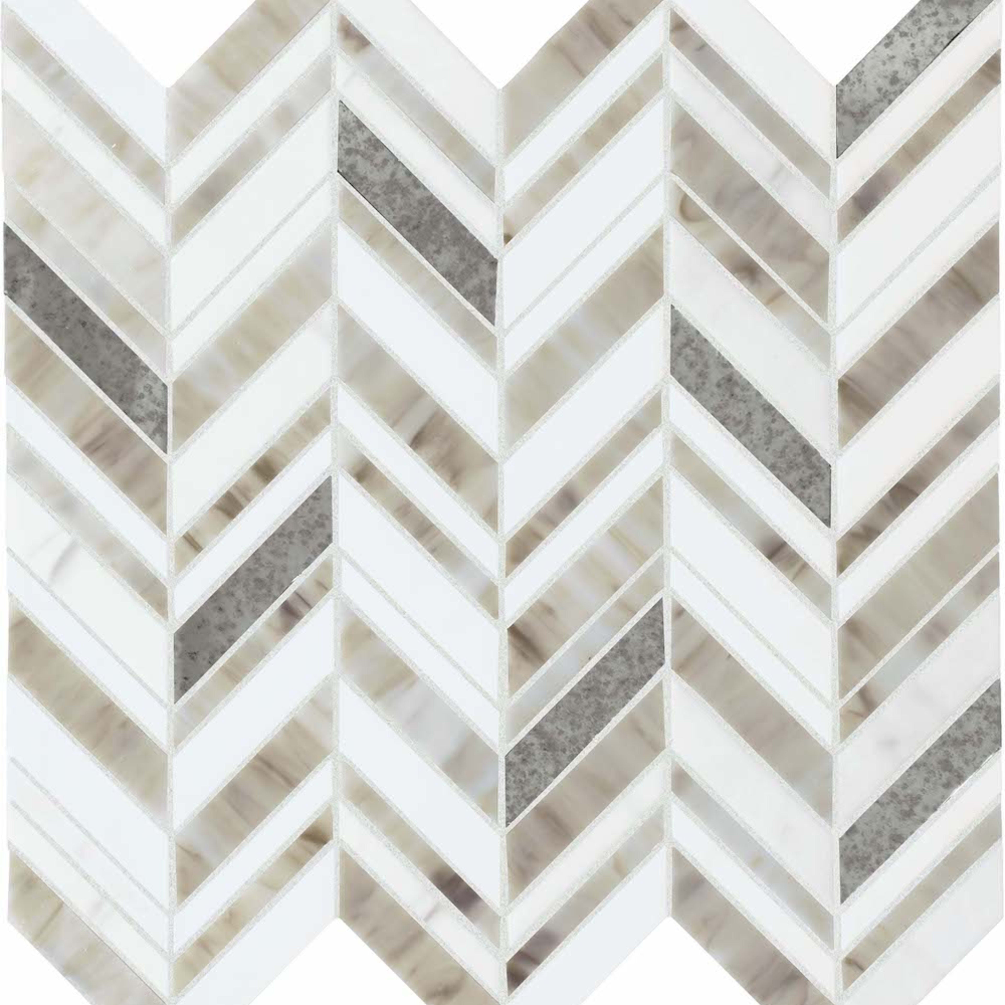 Chadwick in Light Mix Chevron Glass Tile