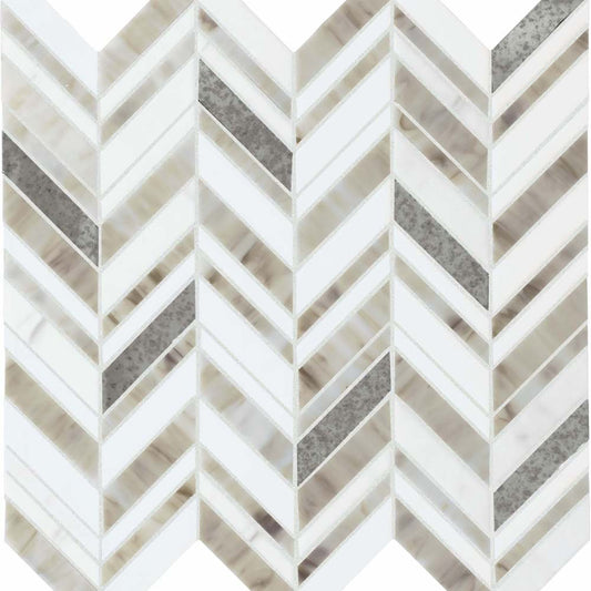 Chadwick in Light Mix Chevron Glass Tile
