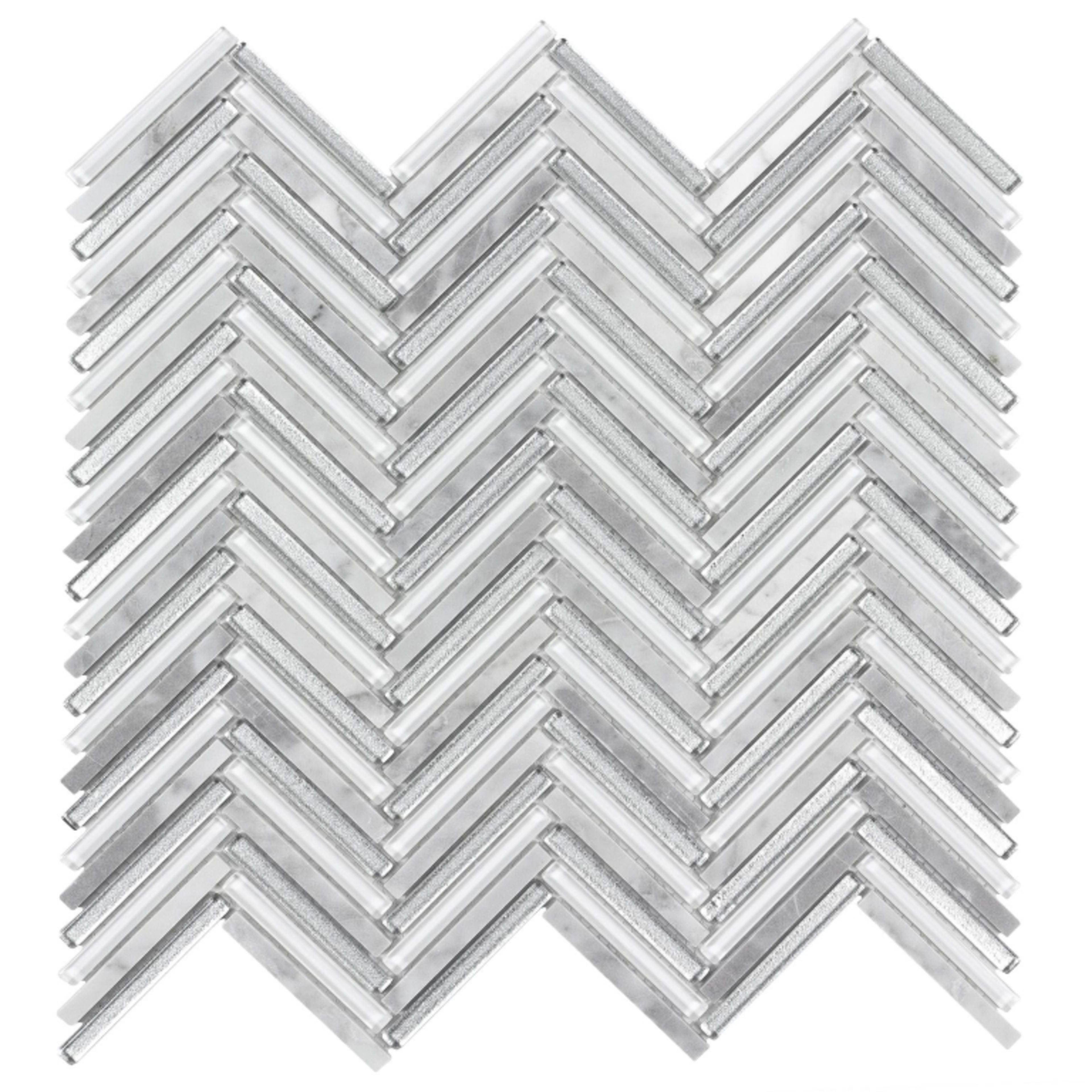 Seasons in Frost Herringbone Glass Tile