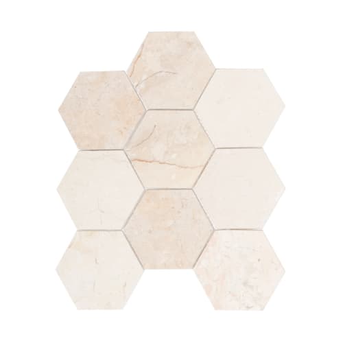 XL Hexagon Tile in White Marble - Sealed