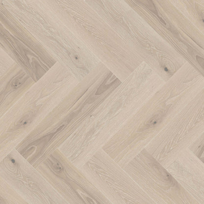 Sweet Memories Engineered - White Oak DuraMatt in Bubble Bath - 5" Herringbone Brushed Hardwood