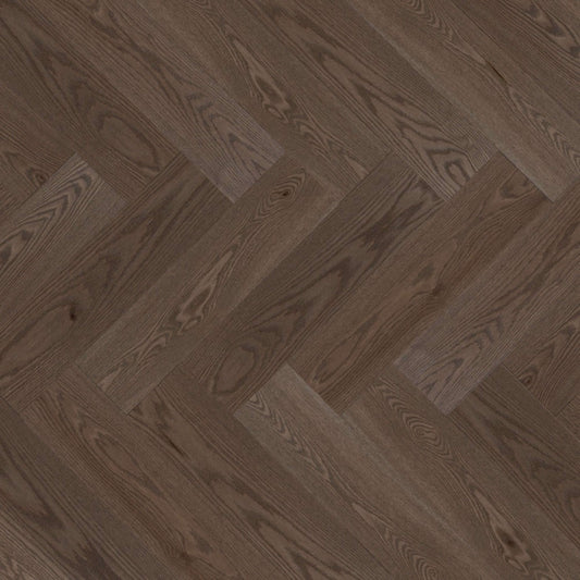 Admiration Engineered - Red Oak in Charcoal - 5" Herringbone Brushed Hardwood
