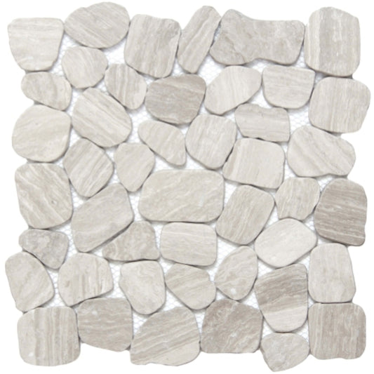 Cultura in Cream 12" X 12" Pebble On Mesh Natural Stone