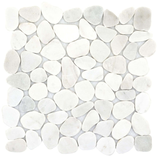 Cultura in White 12" X 12" Pebble On Mesh Natural Stone