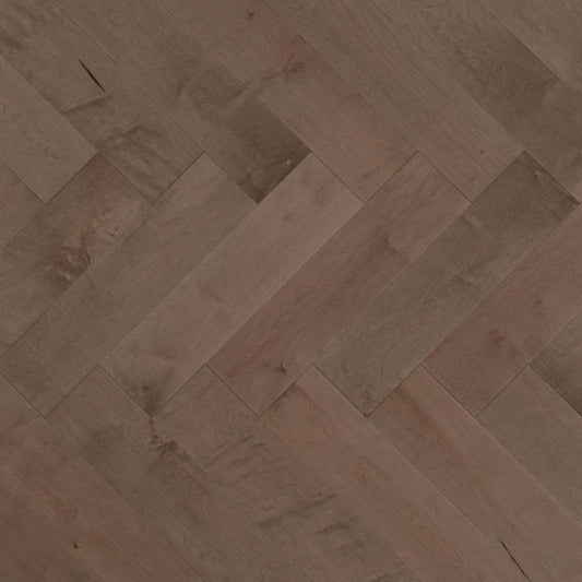 Admiration Engineered - Maple in Greystone - 5" Herringbone Smooth Hardwood