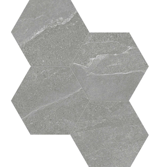 Niles in Medium Grey Mosaic 6" Hex Tile