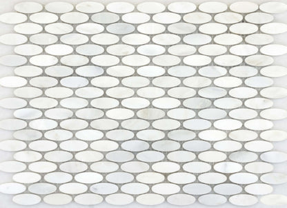 Marble Winter Frost in Winter Frost Oval Mosaic - Mesh Mosaic