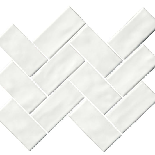 Regina in White Mosaic Herringbone Tile